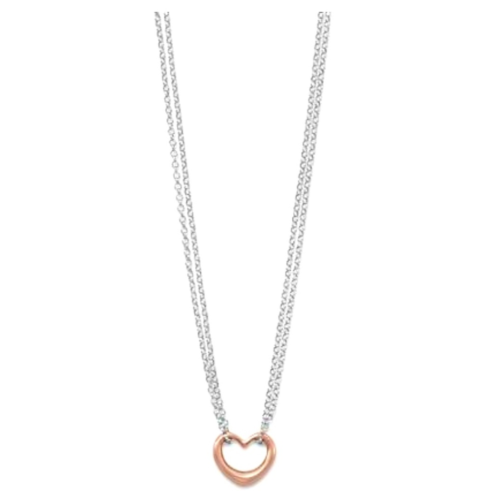 TWO TONE DOUBLE STRAND OPEN HEART NECKLACE